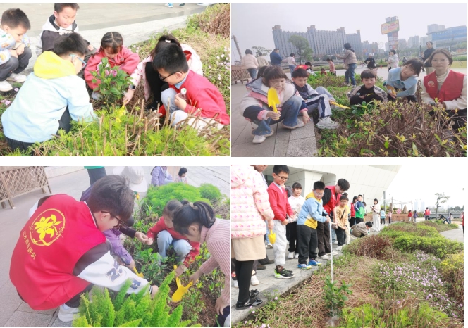 图7组合：志愿者带领小朋友开展植树实践活动