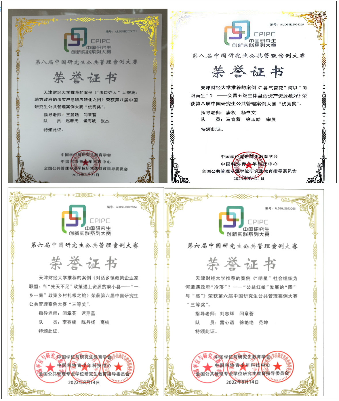 支部教师指导全国公共管理案例大赛获奖证书