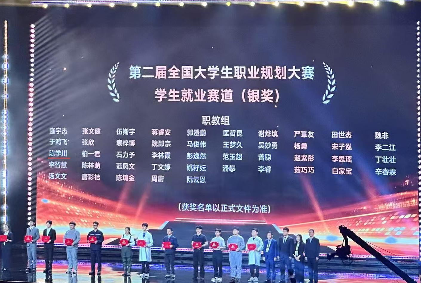 陈学川同学获银奖