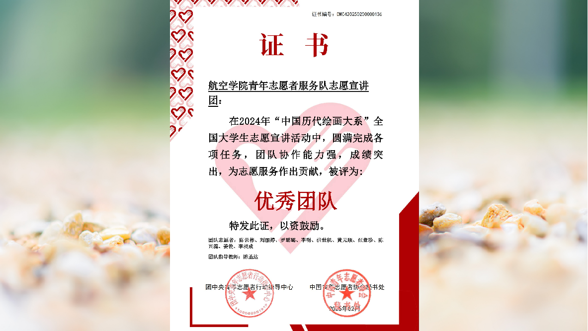 图3：2024年“中国历代绘画大系”全国大学生志愿宣讲优秀团队证书