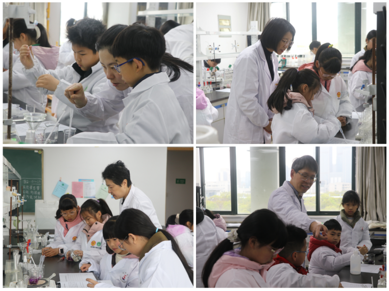 教师指导小朋友进行化学实验 教师指导小朋友进行化学实验