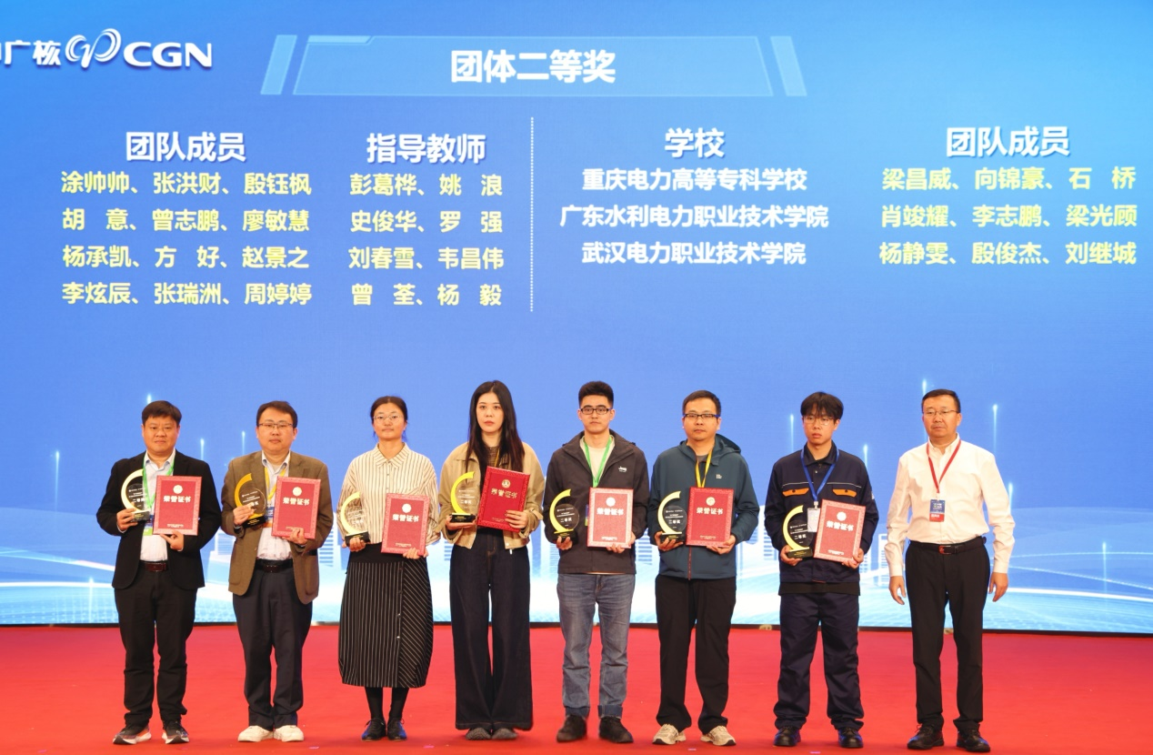 图2：刘春雪（左3）老师作为代表上台领取团体二等奖