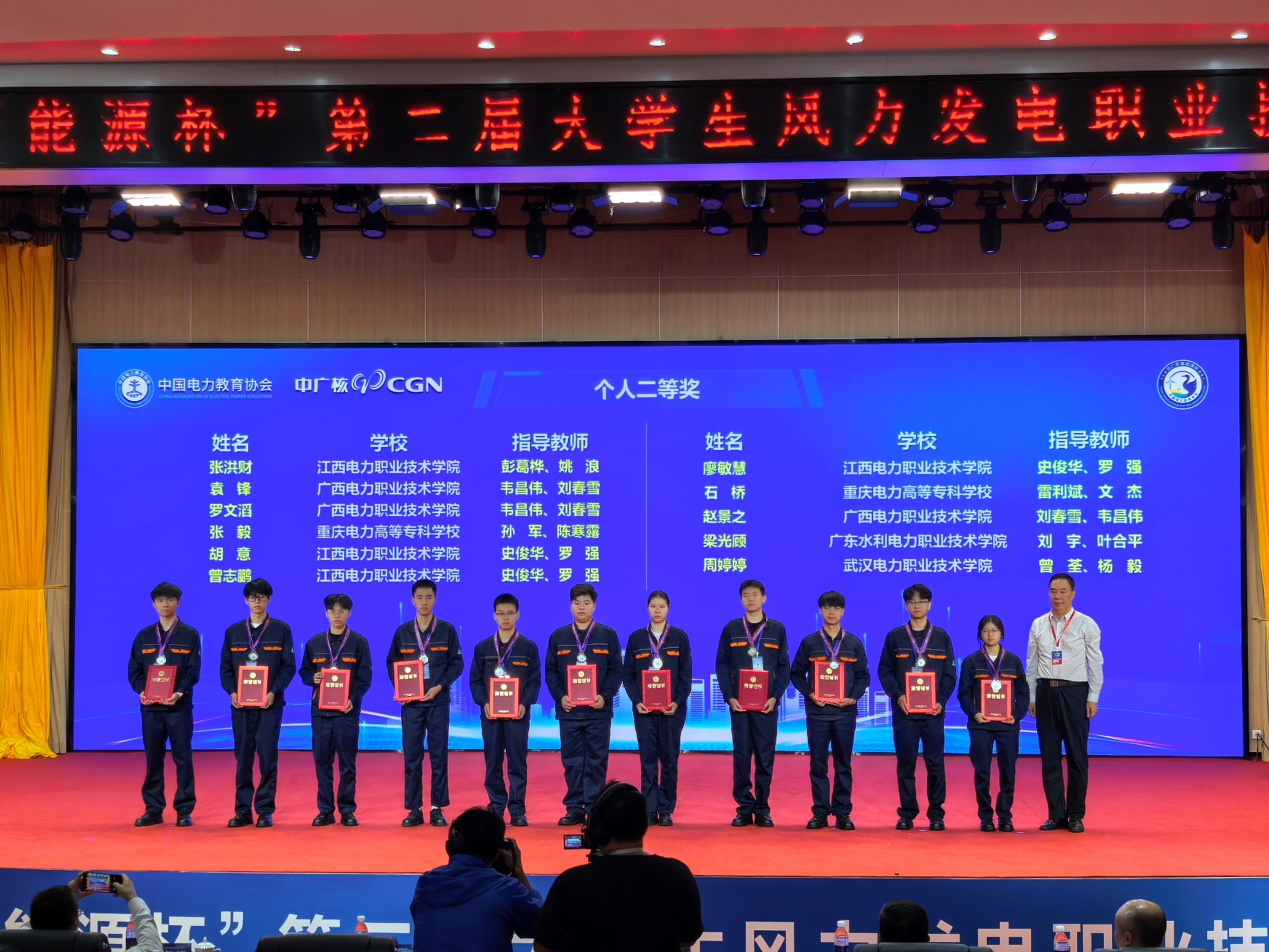 图4：学生袁锋（左2）、罗文滔（左3）、赵景之（左9）荣获个人二等奖