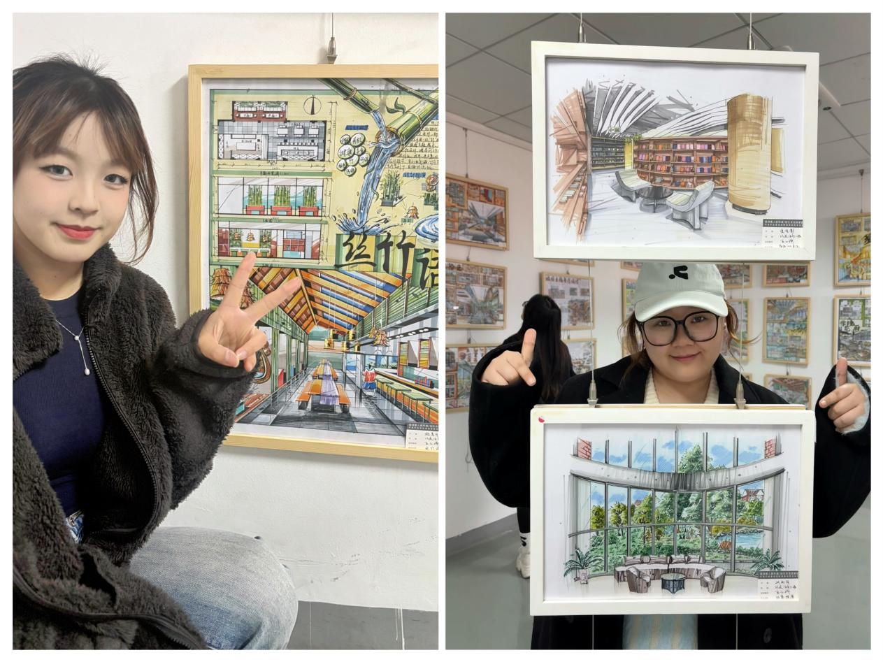 获奖同学与作品合影 获奖同学与作品合影