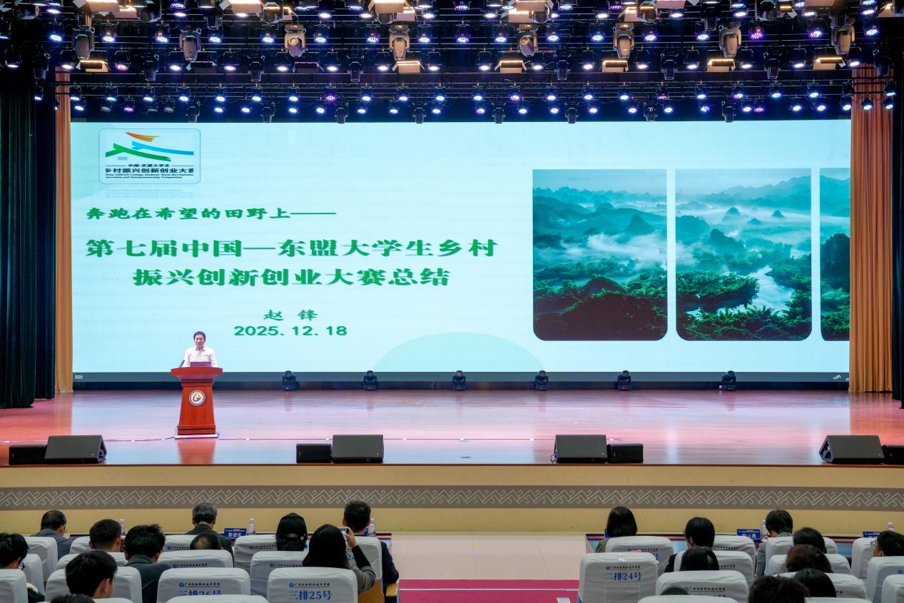 中国-东盟大学生乡村振兴创新创业大赛闭幕式教师党员赵锋进行大赛总结-