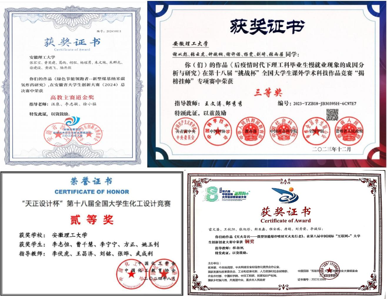 近年来部分国家级和省级金奖获得项目证书.png 近年来部分国家级和省级金奖获得项目证书.png